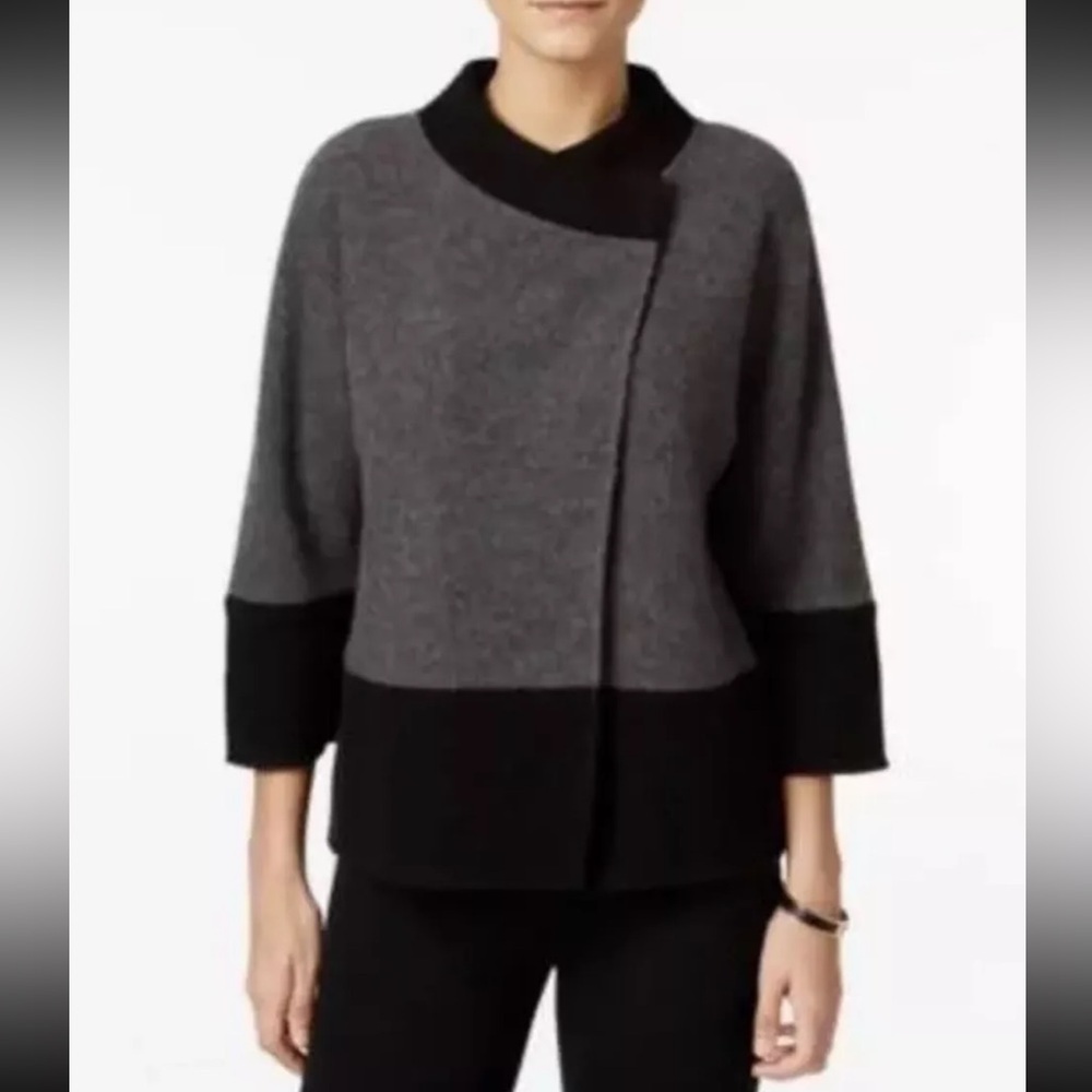 JM Collection XL X-Large 100% Wool Cardigan Sweater Gray Black Women's Plus